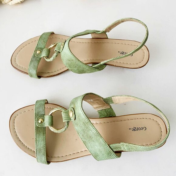 George Green Croc Embossed Vegan Leather Wedge Sandals Size 7 - Picture 4 of 11